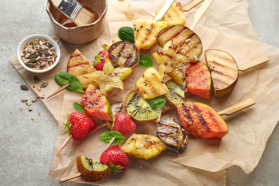 Grilled Fruit Kebabs with Basil